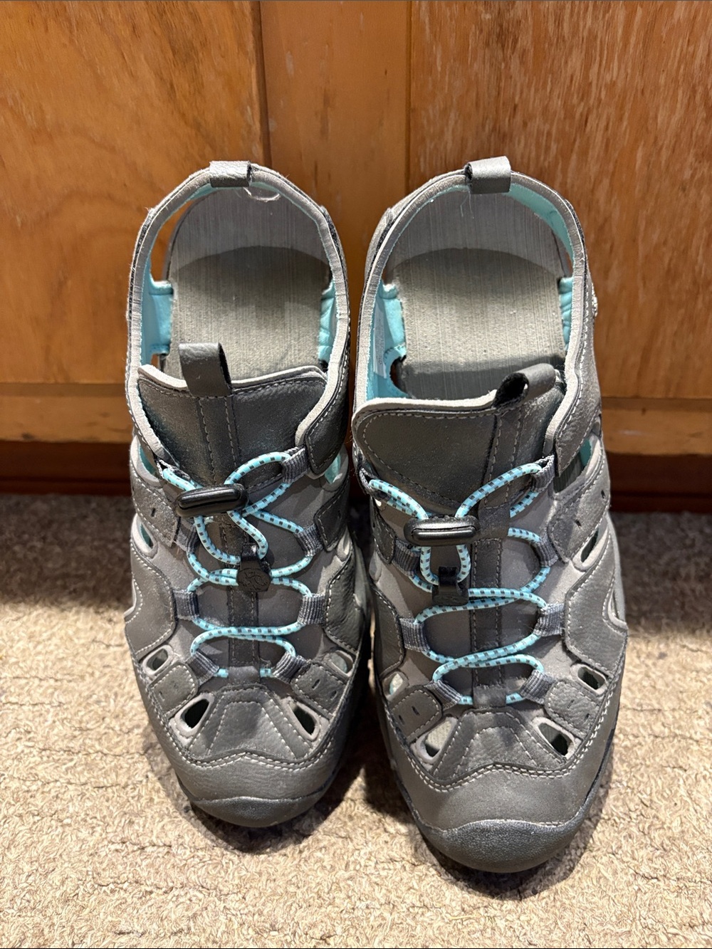 Women's Gray Casual Active Sandals with Aqua Accents